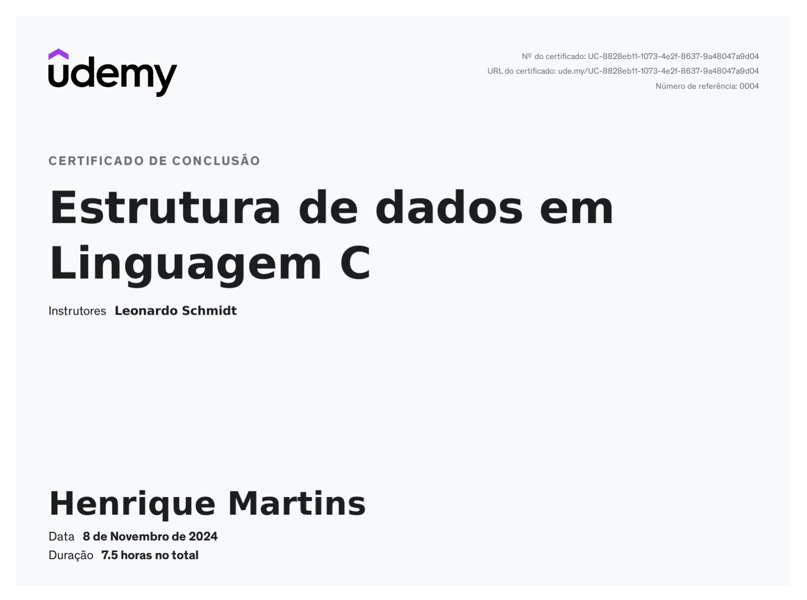 Certificado: Estrutura de dados em Linguagem C